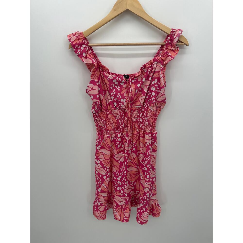 Lilly Rose Womens Pink Floral Milkmaid Dress XS Smocked Ruffle A4930U54B03